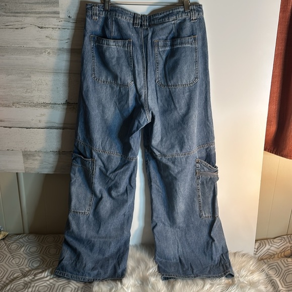 Fashion Nova cargo wide leg denim jeans sz 13 NWOT - Picture 5 of 14
